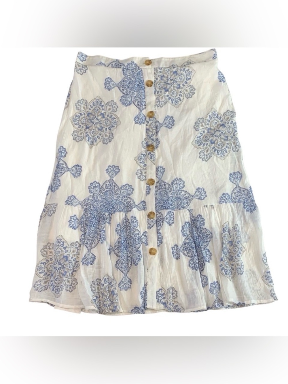 MLLE GABRIELLE Button Down Ruffle Hem Skirt L